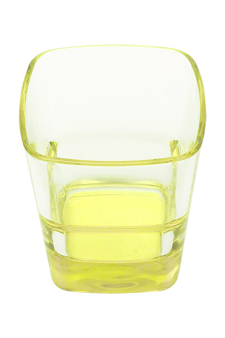 Squarish Clear Glasses With Lemon Yellow Design (Set of 4) by H2H at Pernia's Pop Up Shop