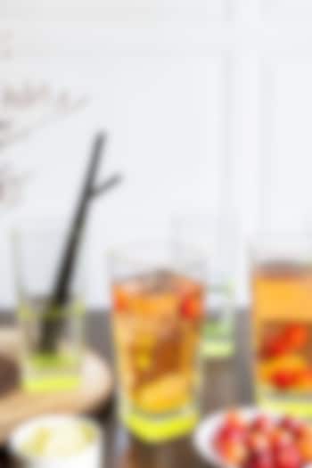 Squarish Clear Tall Glasses With Lemon Yellow Design (Set of 4) by H2H at Pernia's Pop Up Shop
