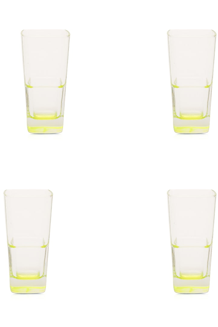 Squarish Clear Tall Glasses With Lemon Yellow Design (Set of 4) by H2H at Pernia's Pop Up Shop