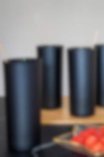 Round Tall Tumblers In Matte Black Glass (Set of 4) by H2H at Pernia's Pop Up Shop