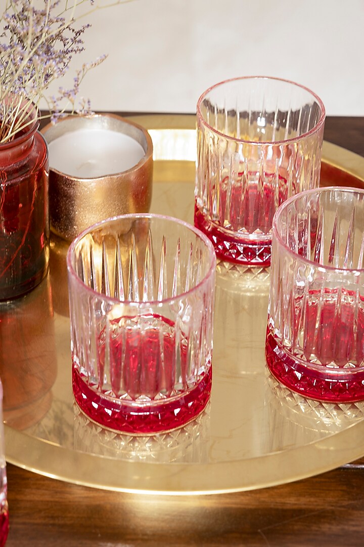 Glass Tumblers With Red Coloured Base (Set of 4) by H2H at Pernia's Pop Up Shop