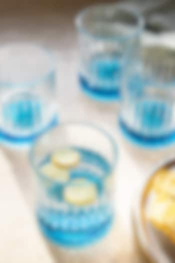 Glass Tumblers With Blue Coloured Base (Set of 4) by H2H at Pernia's Pop Up Shop