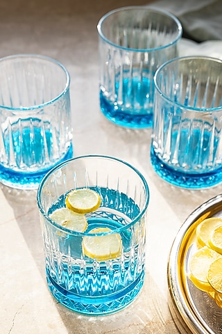 Glass Tumblers With Blue Coloured Base (Set of 4) by H2H