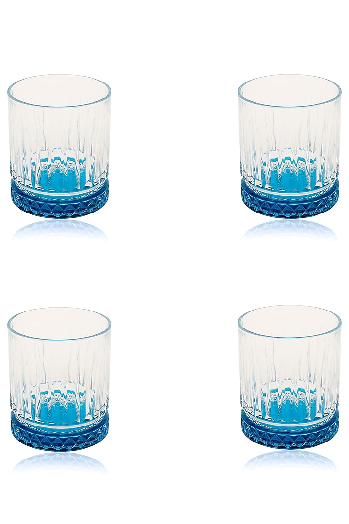 Glass Tumblers With Blue Coloured Base (Set of 4) by H2H at Pernia's Pop Up Shop