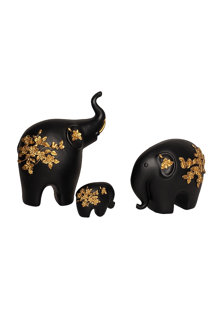 Black Polyresin Elephant Sculptures (Set of 3) by H2H at Pernia's Pop Up Shop