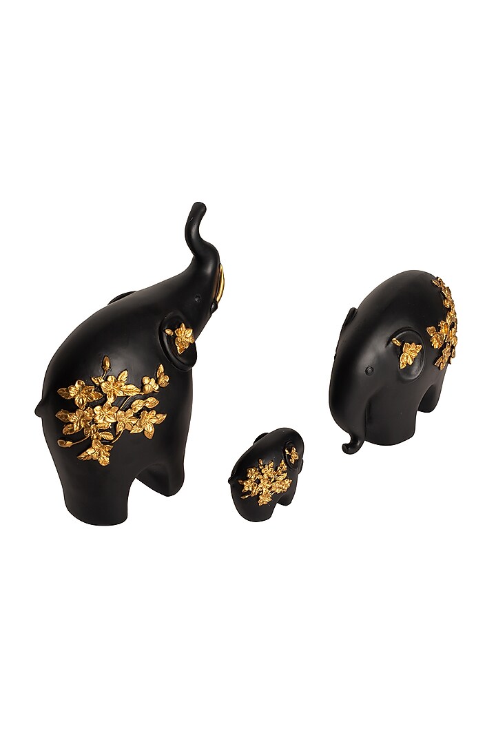 Black Polyresin Elephant Sculptures (Set of 3) by H2H at Pernia's Pop Up Shop