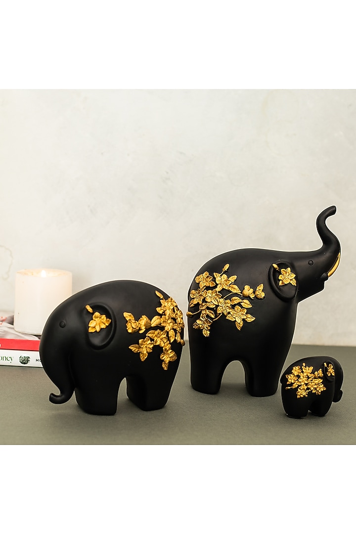 Black Polyresin Elephant Sculptures (Set of 3) by H2H at Pernia's Pop Up Shop