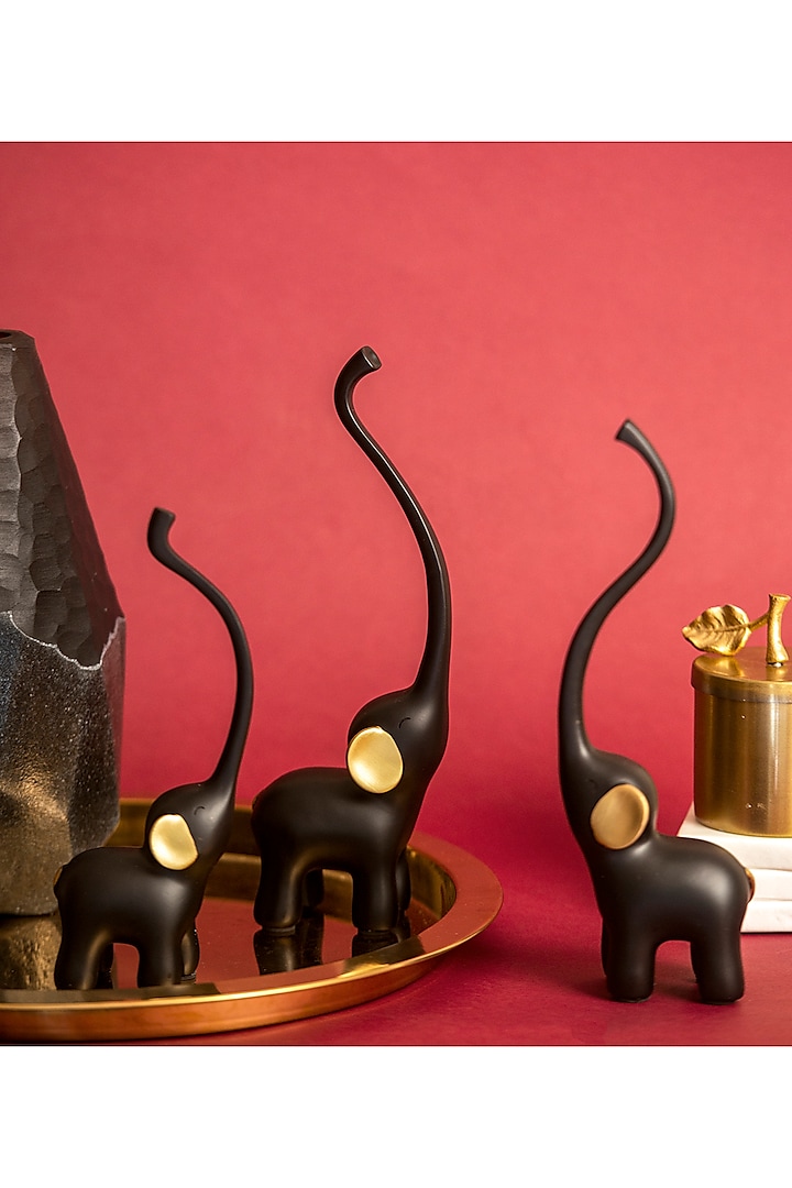 Black & Gold Polyresin Elephant Sculptures (Set of 3) by H2H