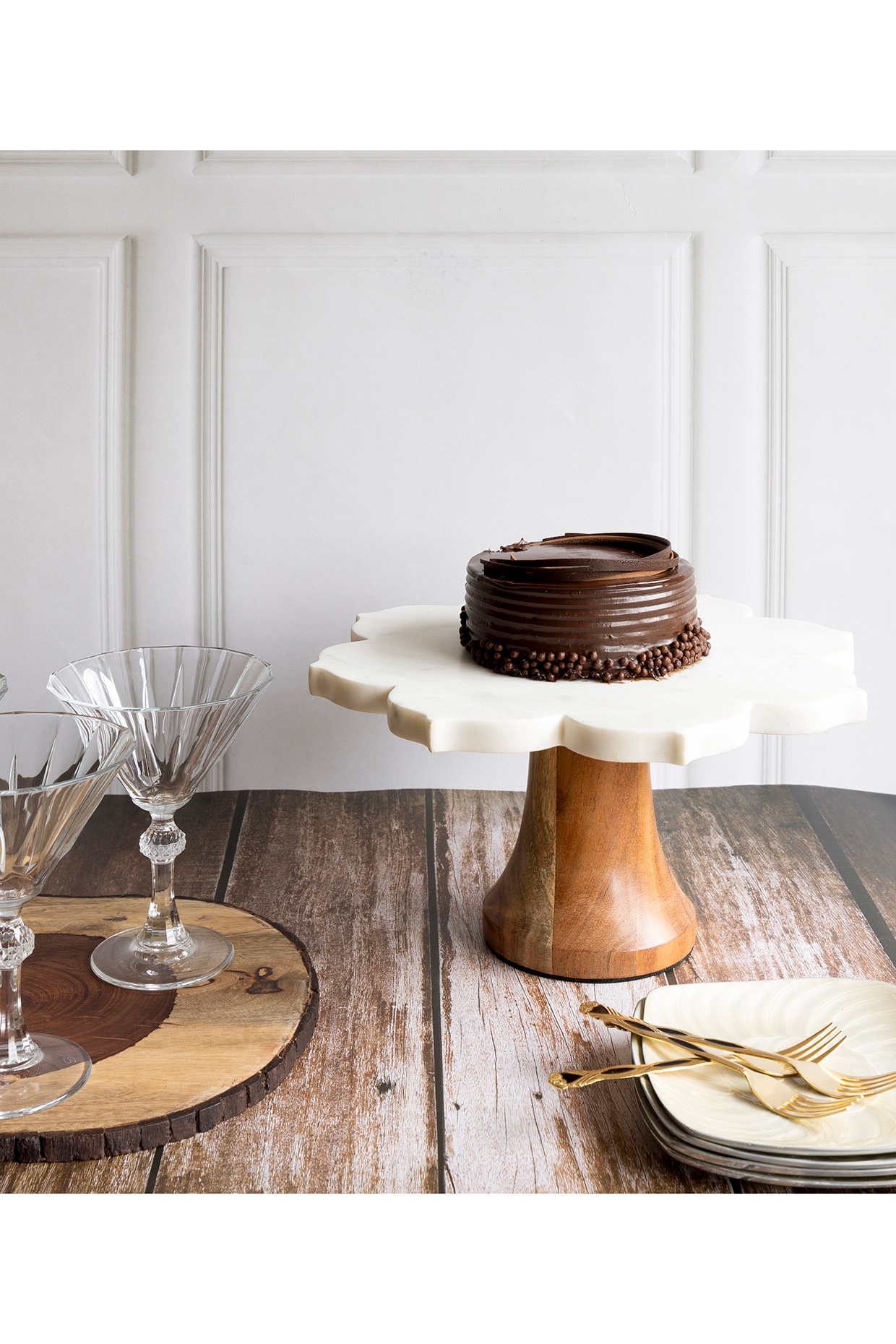 White Marble Wood Cake Stand Design by H2H at Pernia s Pop Up