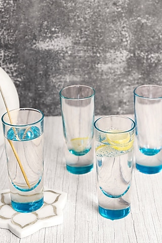 Blue Tinged Tall Narrow Glasses (Set of 4) by H2H