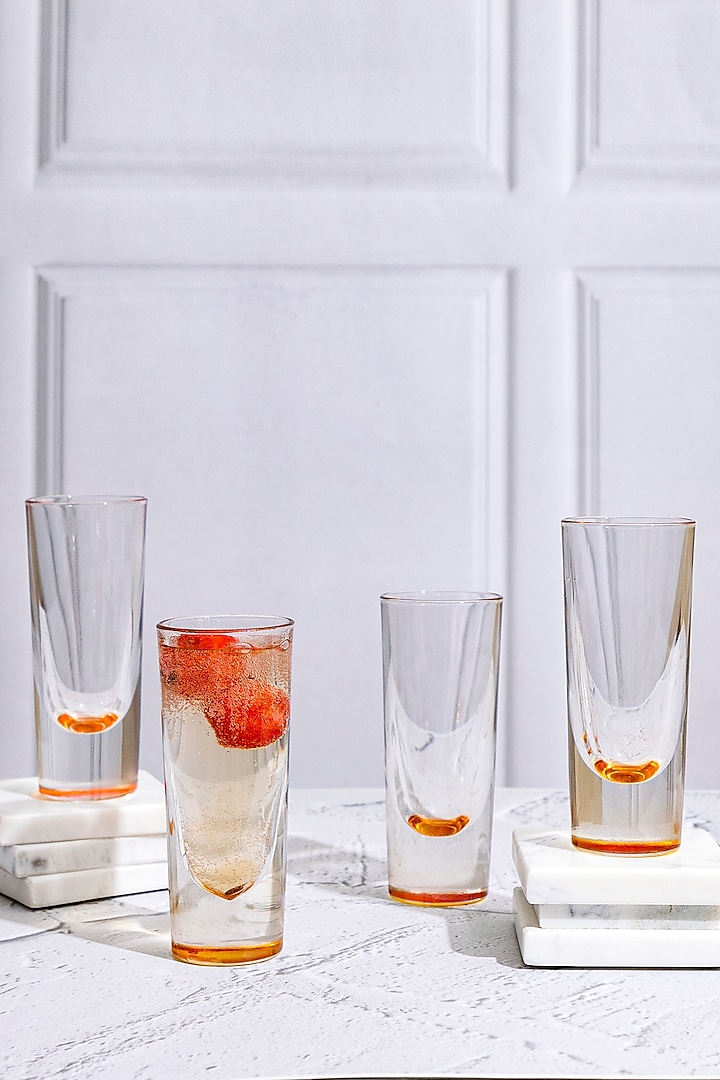 Orange Tinged Tall Narrow Glasses (Set of 4) by H2H