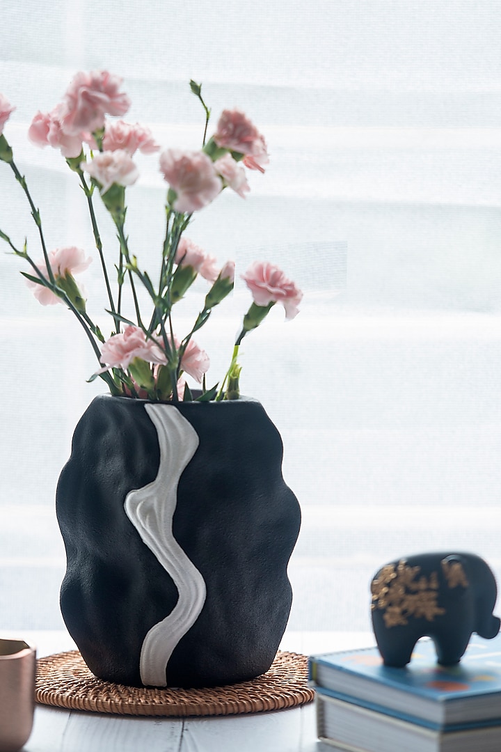 Black Ceramic Vase With Glaze Design by H2H