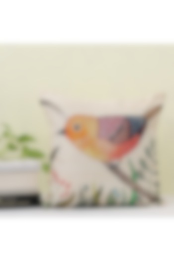 Taupe & Multi-Coloured Cotton Satin Cushion Cover by H2H at Pernia's Pop Up Shop