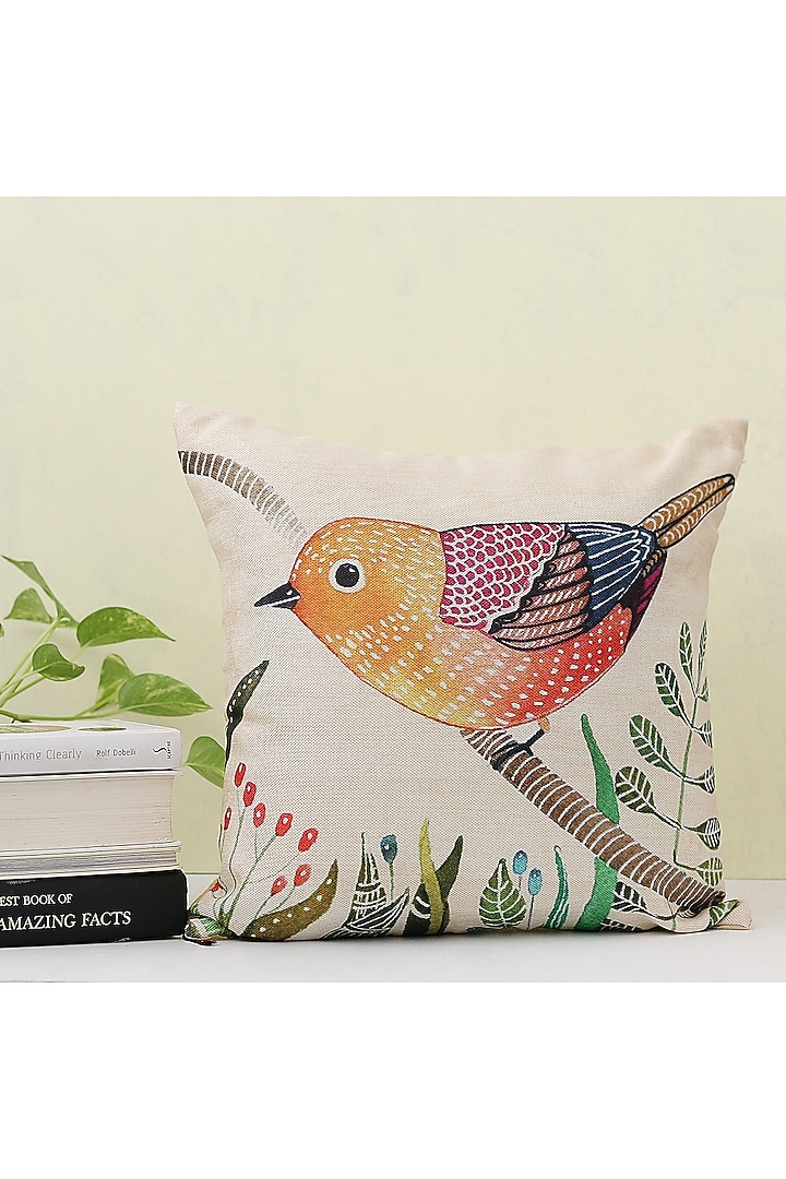 Taupe & Multi-Coloured Cotton Satin Cushion Cover by H2H at Pernia's Pop Up Shop