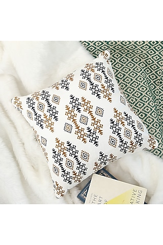 White Aztec Printed Cushion Cover by H2H