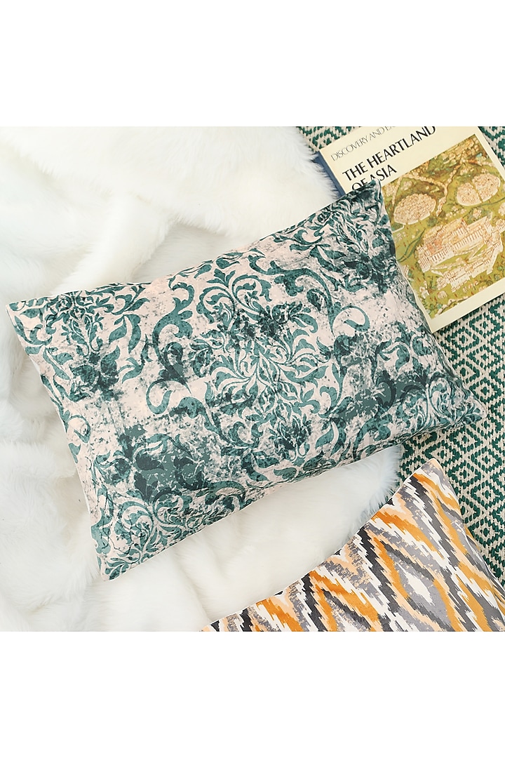 Ivory & Green Printed Cushion Cover by H2H