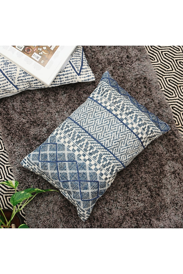 Blue & White Printed Cushion Cover by H2H
