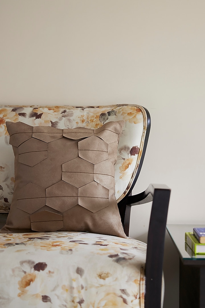 Beige Suede Cushion Cover by H2H at Pernia's Pop Up Shop