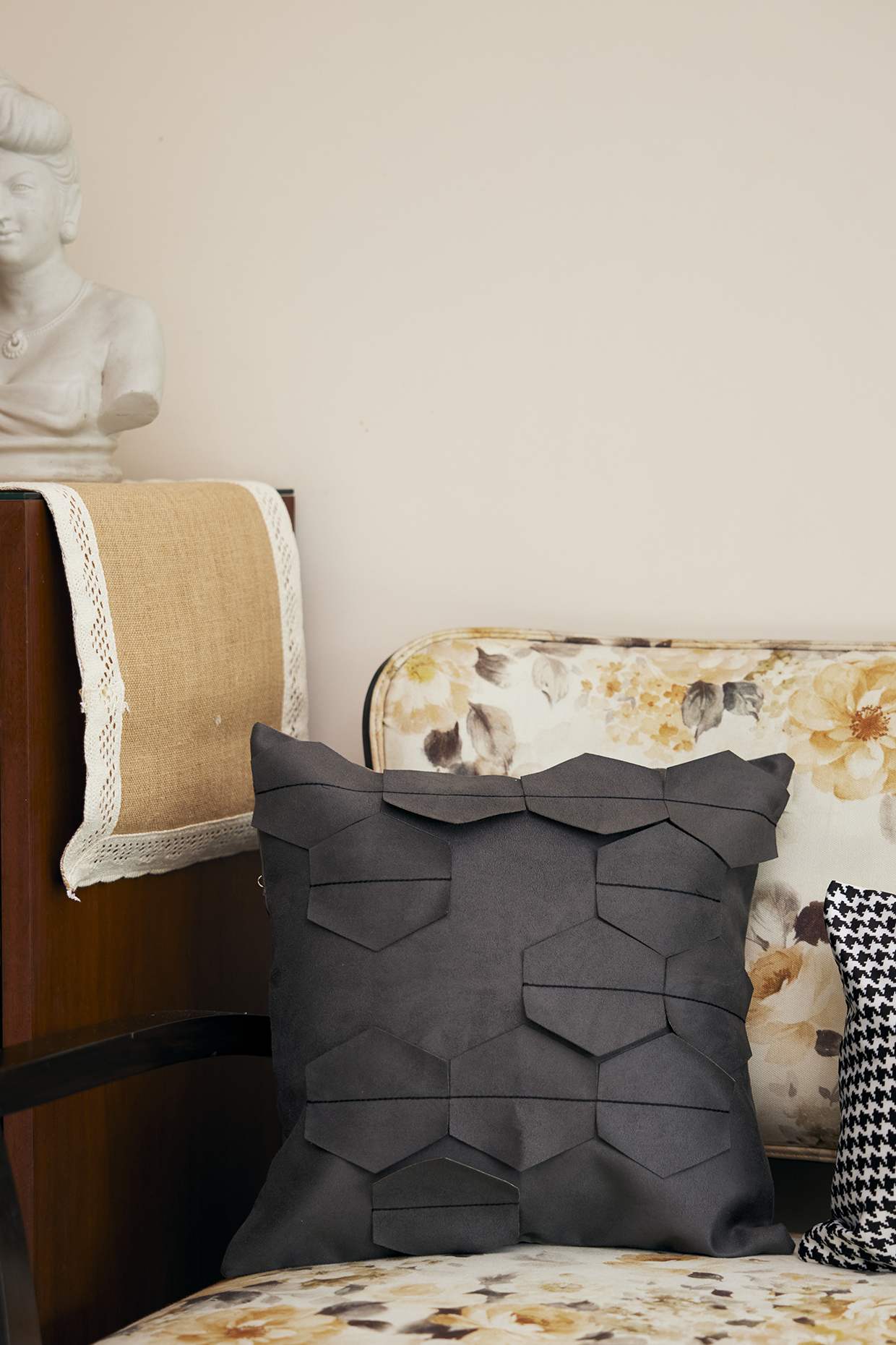 Grey Suede Cushion Cover Design by H2H at Pernia s Pop Up Shop 2024