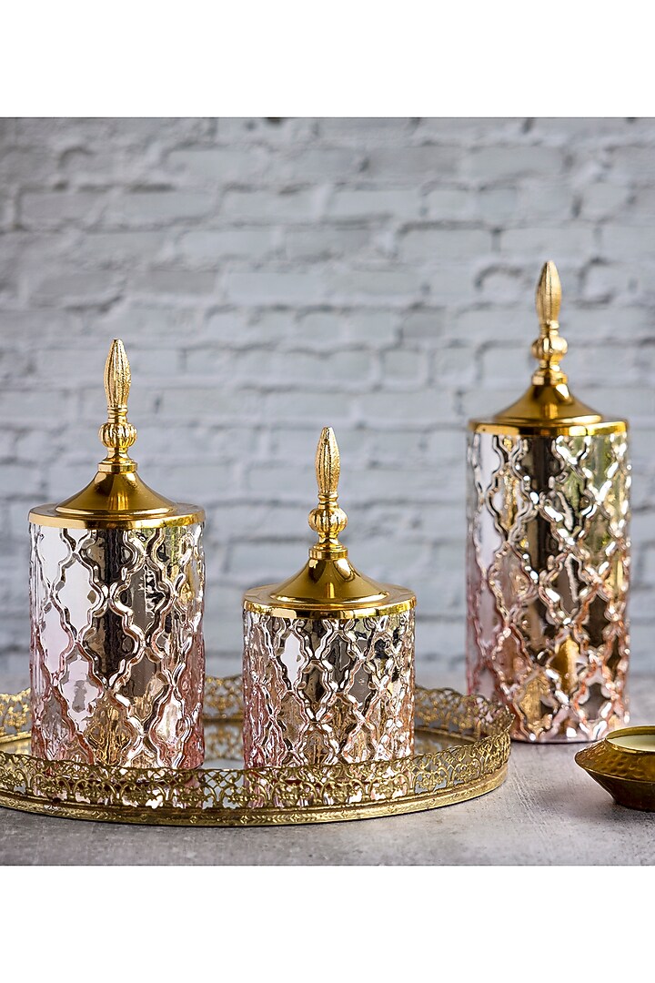 Pink Glass Storage Jar (Set of 3) by H2H at Pernia's Pop Up Shop