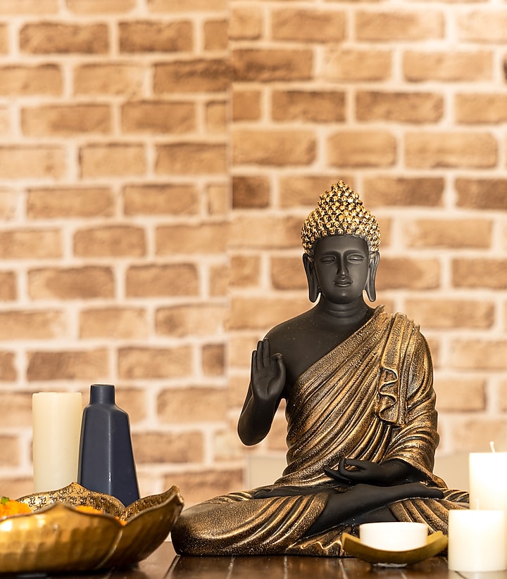 Black & Gold Blessings Buddha Sculpture by H2H