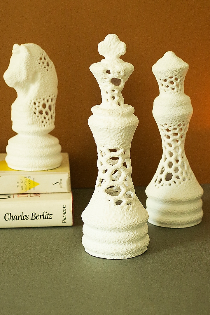 White Fibre Chess Pieces (Set of 3) by H2H at Pernia's Pop Up Shop
