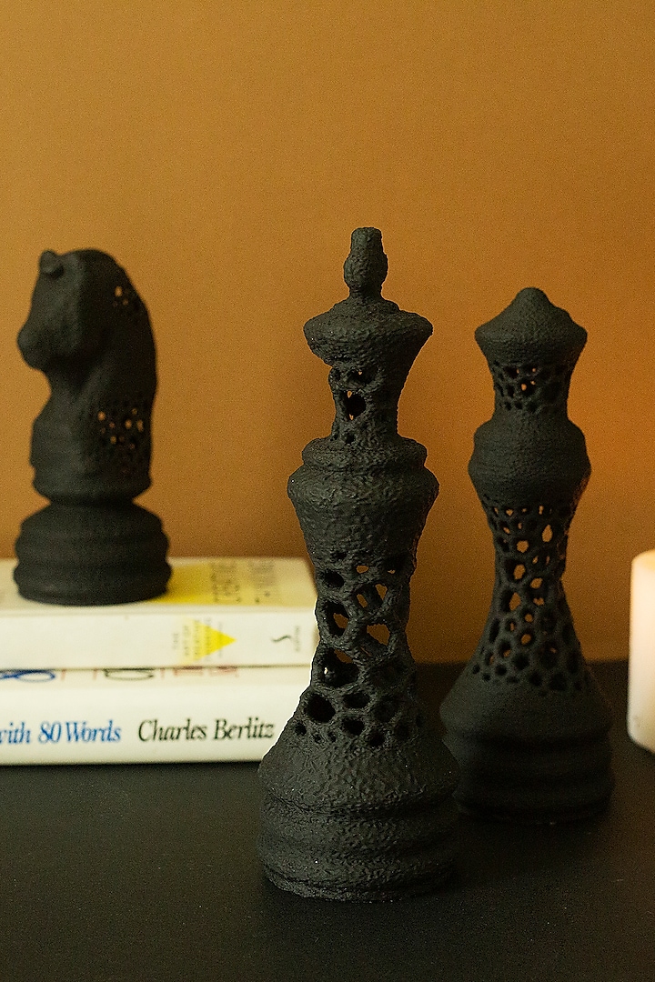 Black Fibre Chess Pieces (Set of 3) by H2H