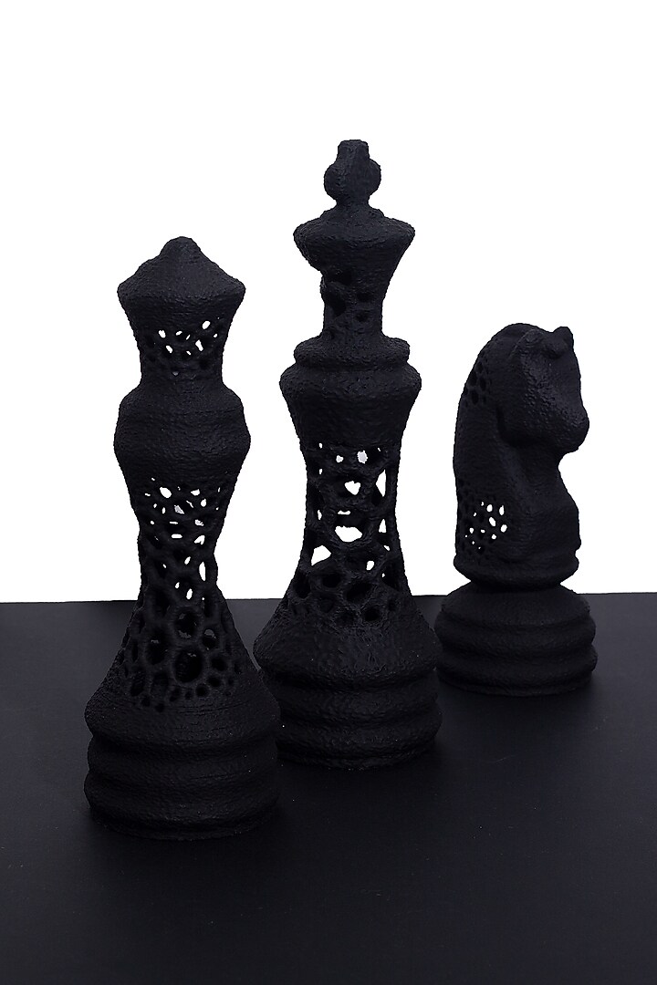 Black Fibre Chess Pieces (Set of 3) by H2H at Pernia's Pop Up Shop