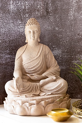 Beige Lotus Padmanasan Buddha Sculpture by H2H