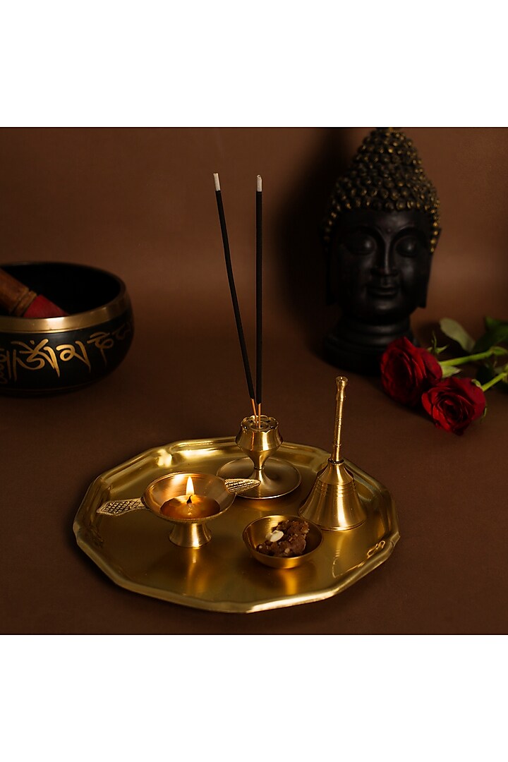 Gold Handcrafted Brass Pooja Thali by H2H