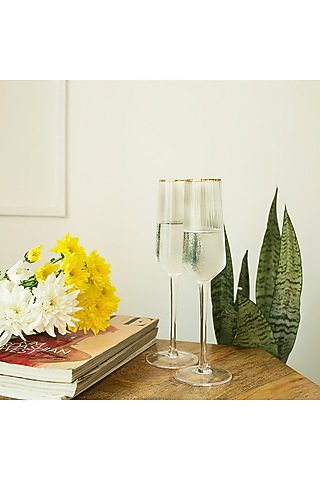 Textured Gold Rimmed Champagne Flutes (Set of 2) by H2H
