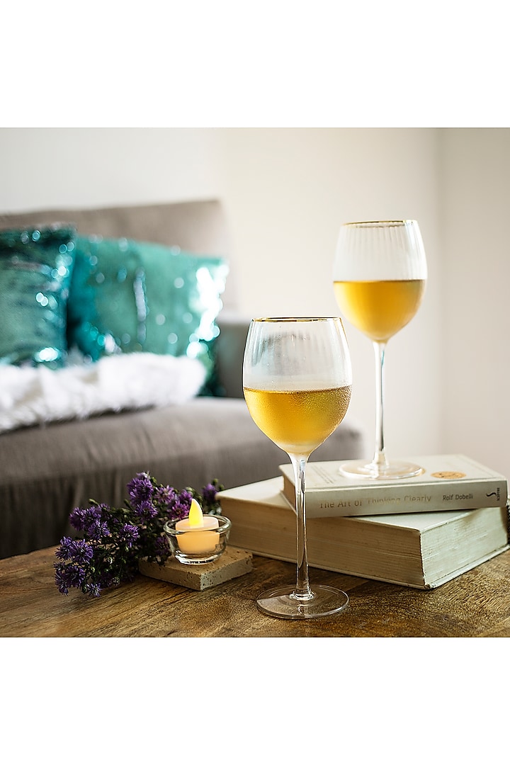 Textured Gold Rim Wine Glasses (Set of 2) by H2H