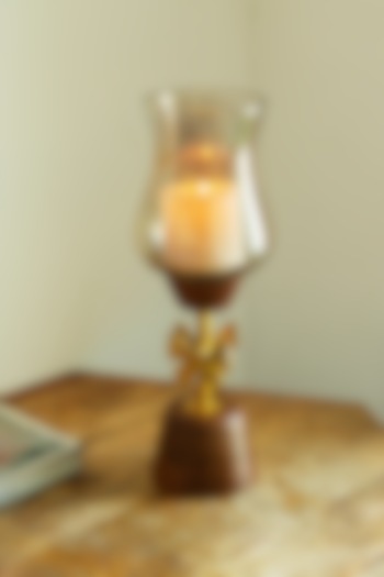 Brown Wooden & Glass Titli Candle Holder by H2H
