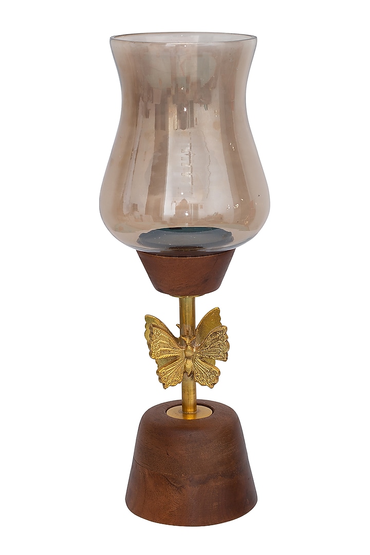 Brown Wooden & Glass Titli Candle Holder by H2H at Pernia's Pop Up Shop