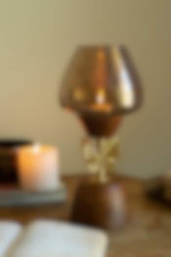 Brown Wooden & Brass Candle Holder by H2H