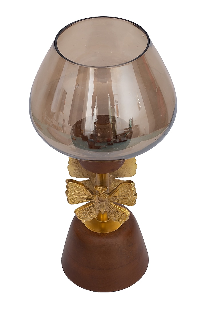 Brown Wooden & Brass Candle Holder by H2H at Pernia's Pop Up Shop