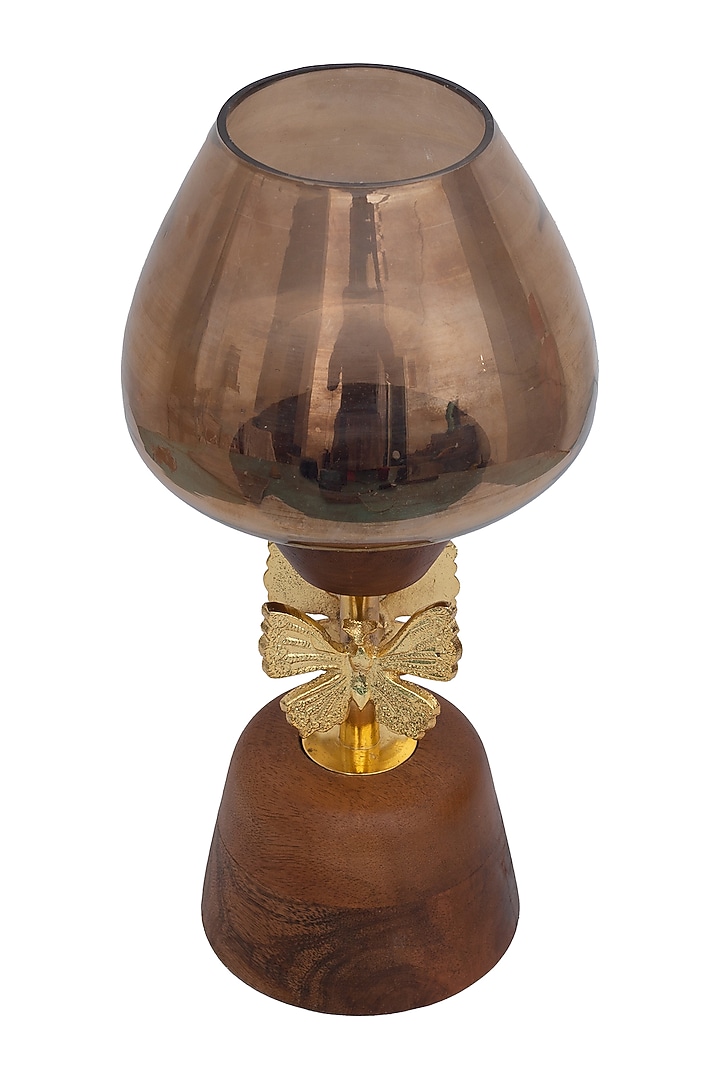Brown Wooden & Brass Candle Holder by H2H at Pernia's Pop Up Shop
