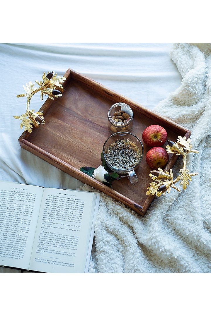 Brown & Gold Wooden Tray by H2H at Pernia's Pop Up Shop