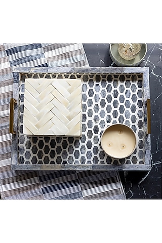 Grey Wooden Rectangular Tray by H2H