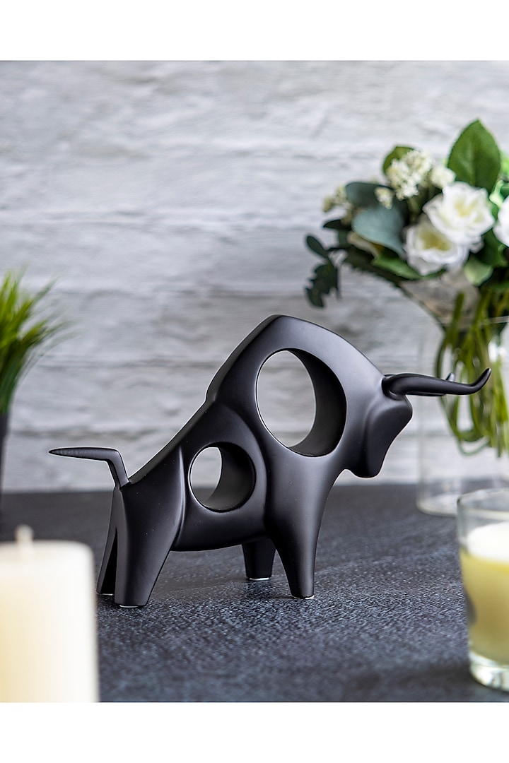 Black Ceramic Bull Sculpture by H2H