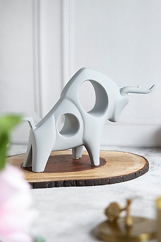 Grey Ceramic Bull Sculpture by H2H
