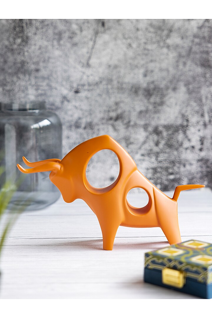Orange Ceramic Bull Sculpture by H2H