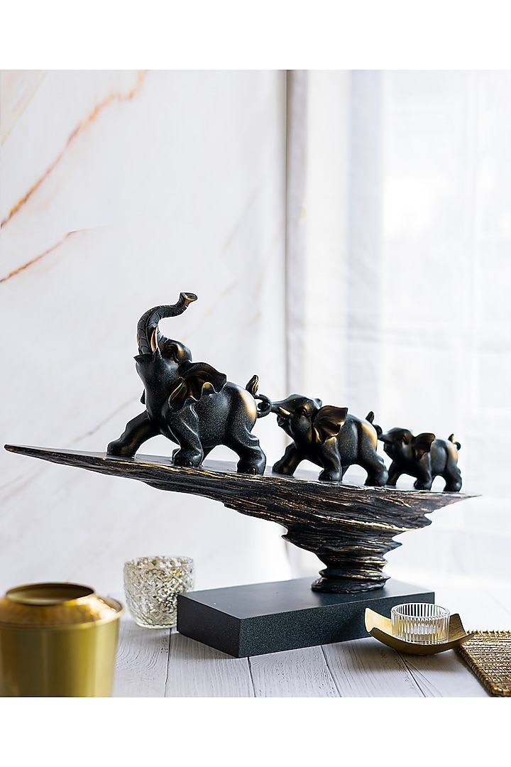 Black Polyresin Elephants Rising Cliff Sculpter by H2H