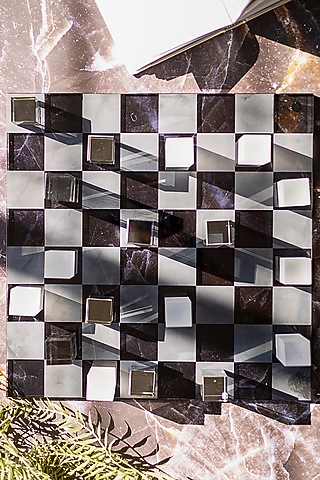 Black & White Glass Grid Black Game Sculpture by H2H