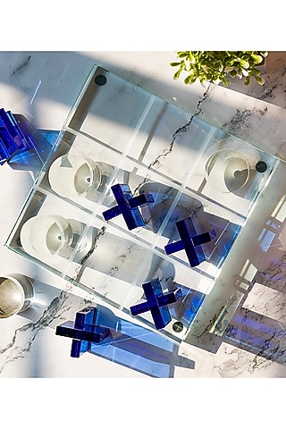 Blue & Clear Glass Tic Tac Toe Sculpture by H2H