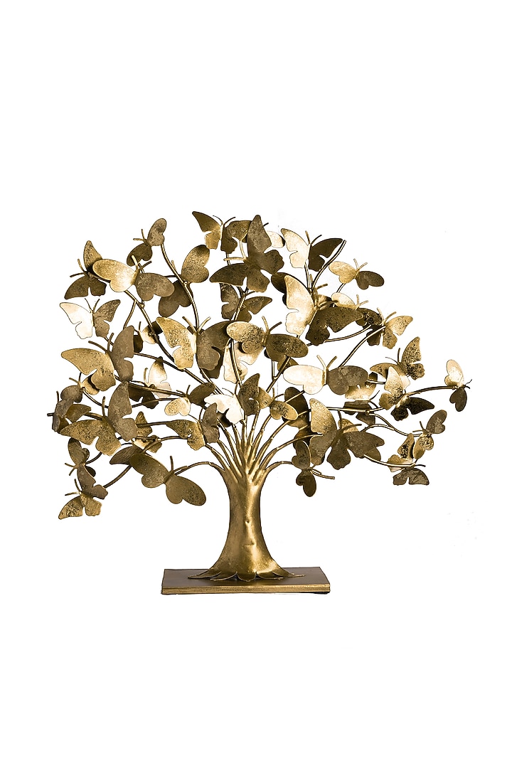 Gold Brass Tree Of Fluters & Butterfly Sculpture by H2H at Pernia's Pop Up Shop