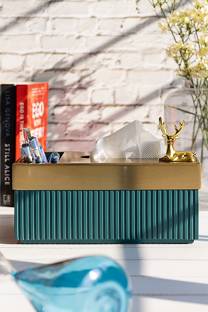 Teal Polyresin Deer Tissue Box by H2H at Pernia's Pop Up Shop