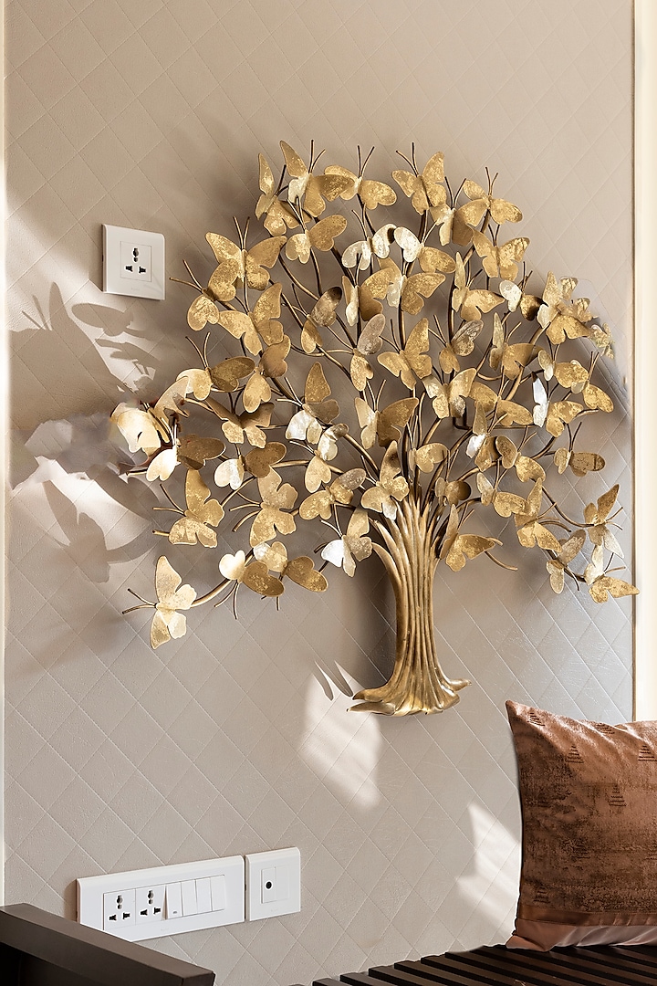 Gold Brass Tree Of Fluters & Butterfly Wall Decor by H2H