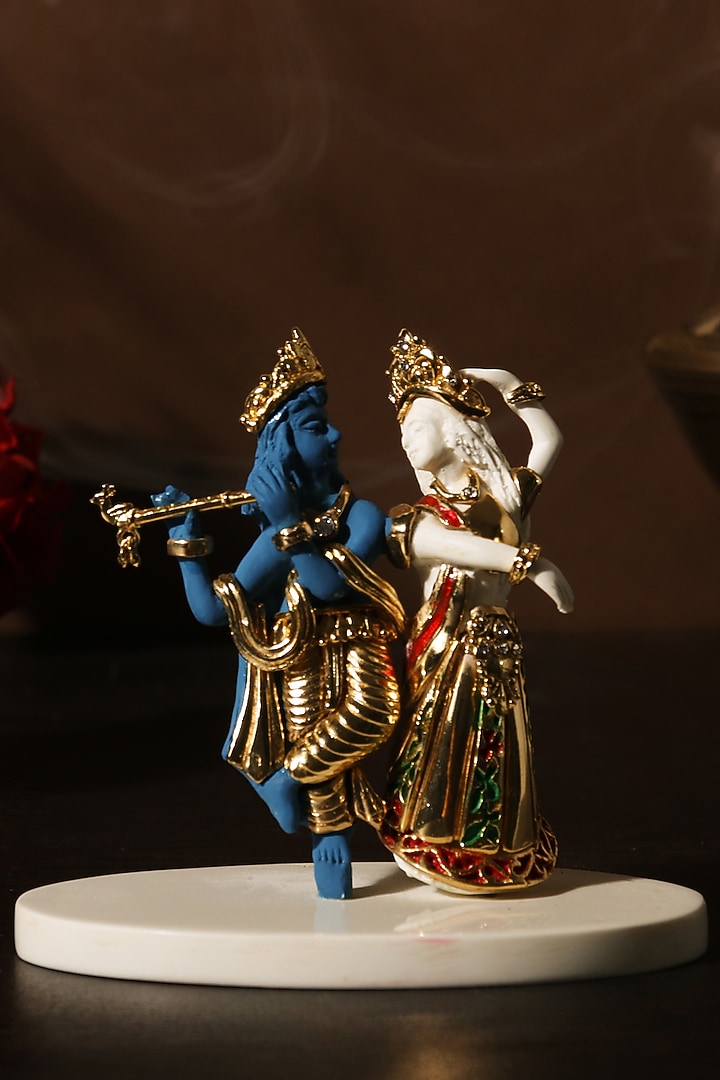 Blue, Ivory & Gold Lord Krishna & Radha Idol by H2H at Pernia's Pop Up Shop