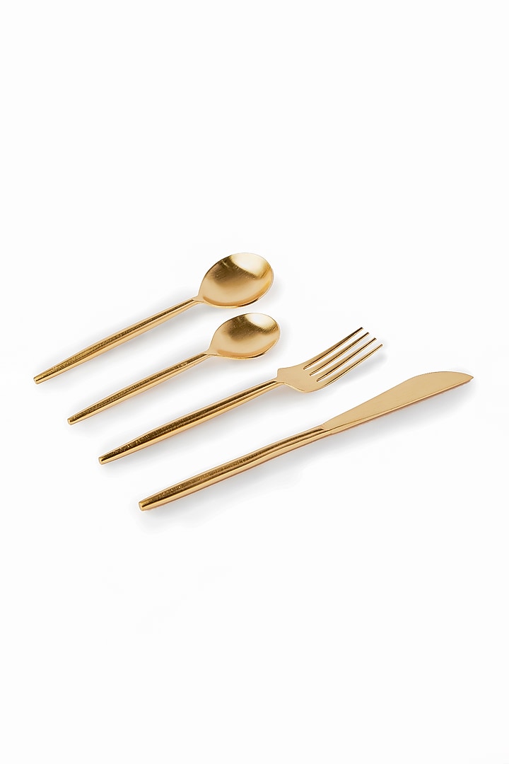 Gold Stainless Steel & Brass Cutlery Set (Set of 4) by H2H at Pernia's Pop Up Shop